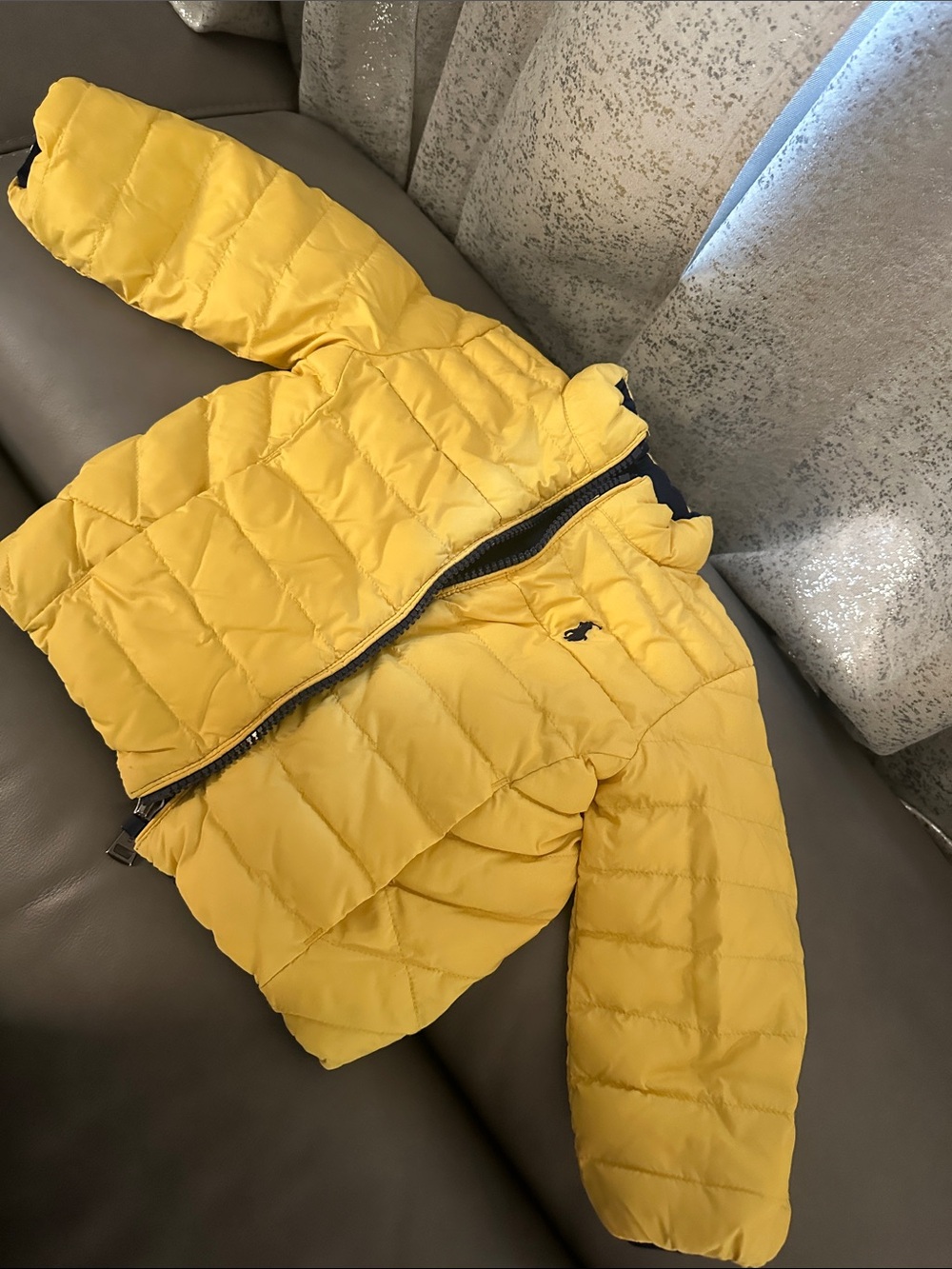 Ralph Lauren Navy Puffer Jacket with Yellow Interior - Picture 3 of 9